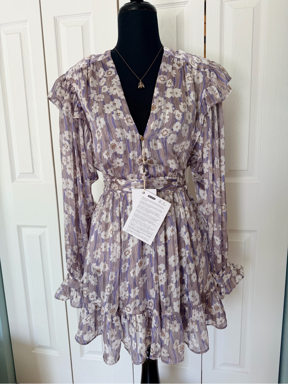 Sabina Musayev Lavender Floral Ruffle Mini Dress
